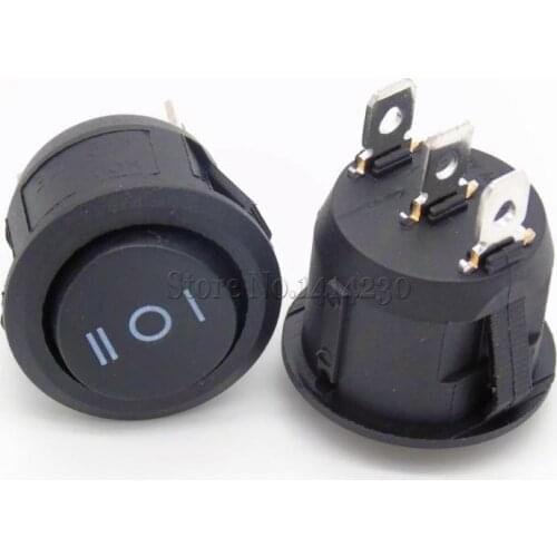 2021 Hot Sale High Quality Rocker Switch Black 3 Position SPDT Snap-in ON-OFF-ON 3 Pin Round Switch 10A/125V 6A/250V AC
