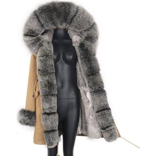 2021 FAUX Fox Furr Coat FAUX Fox Fur Collar Warm Big Fur Outerwear Detachable Female Long Parka Women Fashion Winter Jacket