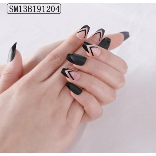 24pcs Black Mid-length Fake Nails Punk DIY Design Matte False Nail Polished Nail Tips Pointed Element Press On Nails Beauty