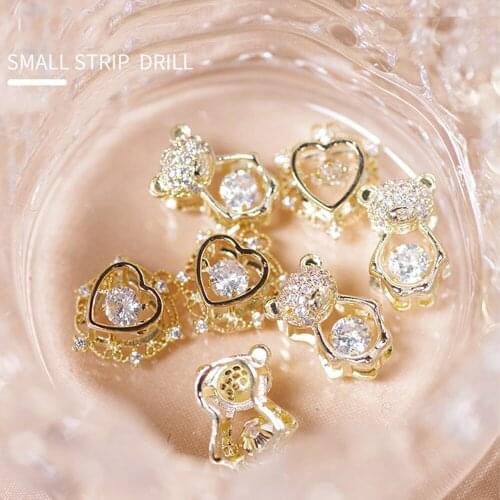 3D Nail Art Decorations Beating Heart Bear Rotatable Love Charms DIY Nail Art Crystals Rhinestones Nails Supplies