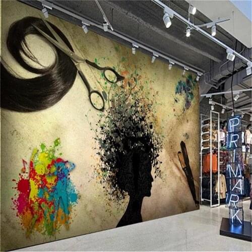 3d Wallcovering Wallpaper Nostalgic Silhouette Hair Salon Graffiti Tooling Wall Barbershop decoration Painting Mural Wallpaper