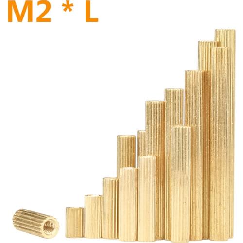 100/50pcs M2*L L=3mm to 30mm 2mm Copper Inserts Brass Double Pass Knurl Nut Embedded Fastener M2 Brass Threaded Spacer