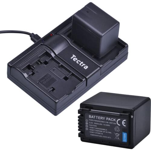 Tectra 1PCS 3900mAh VW-VBT380 VW VBT380 Battery for Panasonic HC-V180GK HC-V380GK V380 V800 Battery+USB Dual Channel Charger