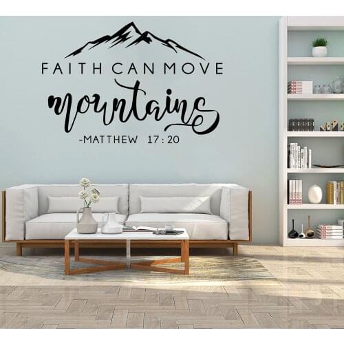 Bible 17:20 Quote Faith Can Move Mountains Bible Verse Vinyl Wall Sticker Christian Wall Decor For Home Decals Bedroom Wall Art