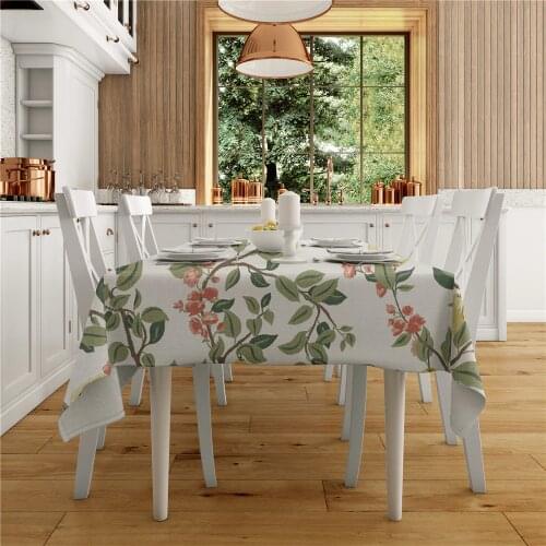 Country Style Floral Tablecloth Green Leaf Flower Printed Anti-dirty Rectangular Picnic Table Cloth Kitchen Decor Table Cover