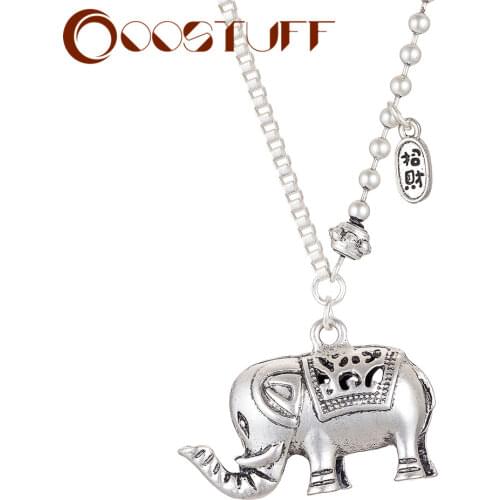 Antique Silver Color Elephone Long Necklace Simple Jewelry For Women Suspension Female Decoration Statement Accessories Chokers