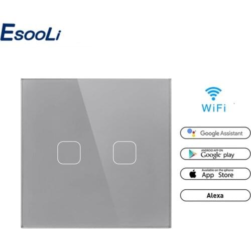 Esooli EU Standard Google Home Amazon Alexa Voice Control 1/2 Gang Touch Switch Tuya Smartlife WiFi APP Control Light Switch