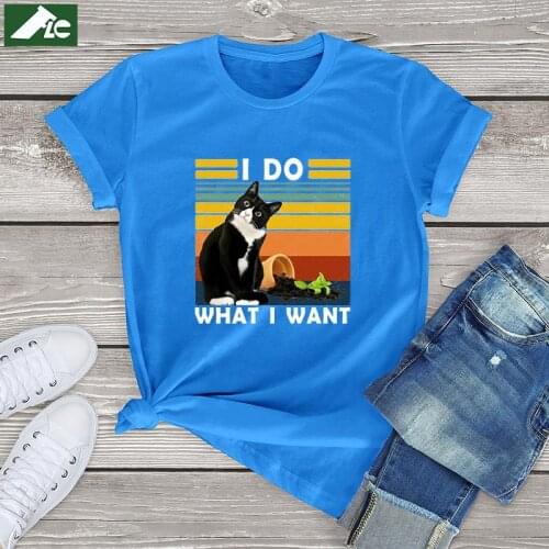 Funny Cat t shirt women clothing I Do What I Want graphic womens TShirt cat mens tees tops 100 cotton kawaii cat streetwear 3xl