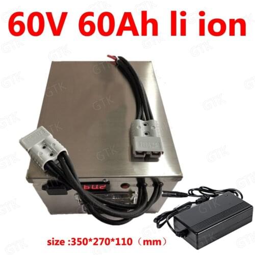 GTK 60v 60ah lithium bateria BMS 18650 li ion for 3500W Tricycle scooter motorcycle vehicle AGV cleaning machines +10A charger