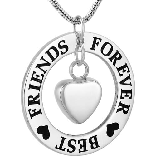 CMJ9782 Small Heart In Round Circle Best Friends Forever Engraved Pendant Cremation Keepsake Urn Necklace