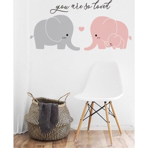 Cartoon Pink Gray Elephant Stickers For Room Wall Creative Sofa TV Background Wallpaper Kids Bedroom Decals