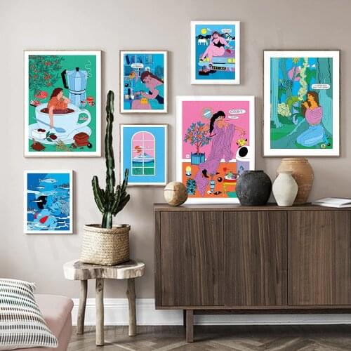 Cartoon Anime Underwater Lovers Posters Prints Goodbye Trash Quote Canvas Painting Beauty Wall Art Living Room Decor Pictures