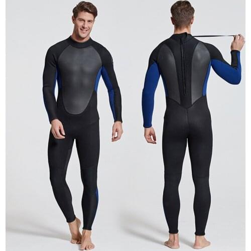 Mens 3mm Wetsuit Full Body Neoprene One Piece Wetsuit Long Sleeve Back Zipper Swimsuit Suitable for Diving, Scuba, Kayaking