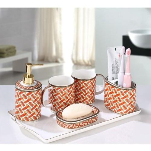 Bathroom Accessories Set Ceramic Soap Dish Toothbrush Holder/Rack & Gargle Cup With Tray 5/6 Pieces Wash Set Wedding Gifts