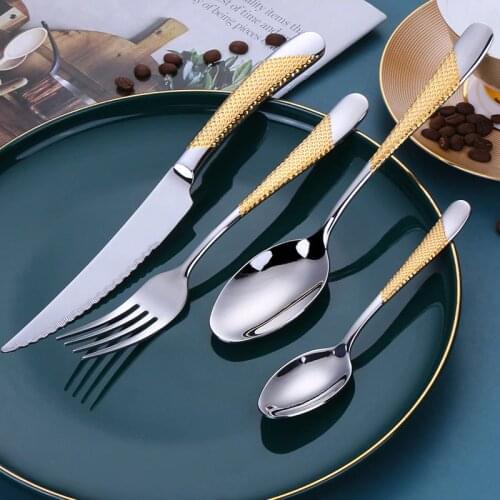 6Set/24Pcs Cutlery Set Silver Cutlery Set Stainless Steel Luxury Dinnerware Fork Spoon Knife Western Dinner Set Gold