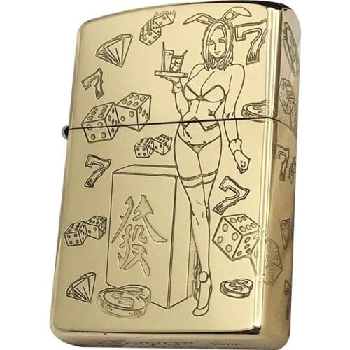 Original Zorro Kerosene Lighter Pure Copper Carving Classic Official Sexy Girl Pattern Business Gift Outside Ignition Tool