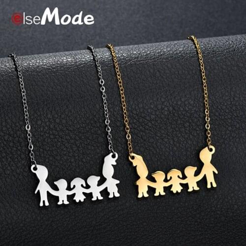 ELSEMODE Simple Stainless Steel Dad Mama Family Necklaces Love Boy Girl Pendant Choker Necklace Daily Jewelry for Women Men Gift