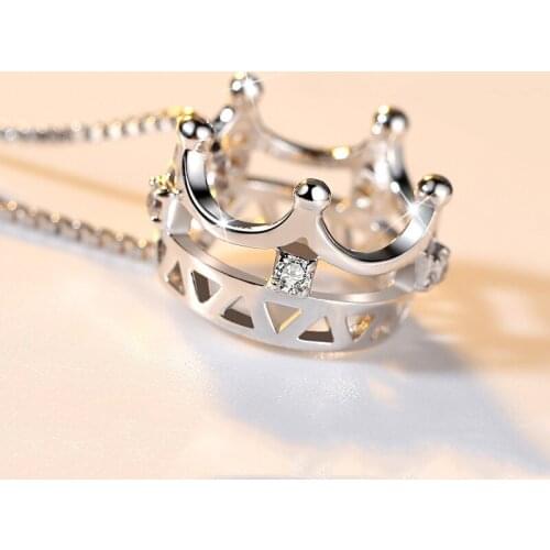 Trendy Temperament Queen Crown Crystal Necklace For Women Creative Silver Color Pendant Female Party Jewelry Accessories