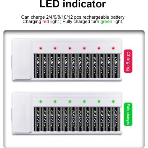 Palo 12 slots 1.2v AA AAA battery batteries charger rechargeable battery charger for 1.2V AA AAA nimh nicd pre-charged battery