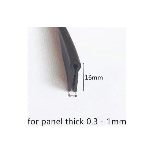 Rubber Sealing U Strip 16x5x16mm for 0.3 - 1mm thick Glass Metal Car Wood Panel Board Edge Encloser Shield Black