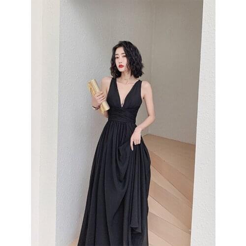 Sexy Deep V-Neck Evening Dress Backless Banquet Dress Sleeveless Prom Party Ball Gown Dress Robe De Soiree vestido de festa