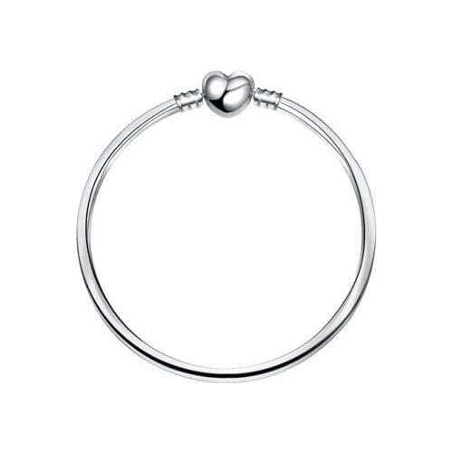 Silver Heart Snake Chain Bracelet For Women Fit Original Pamura Charm Beads Jewelry Gift