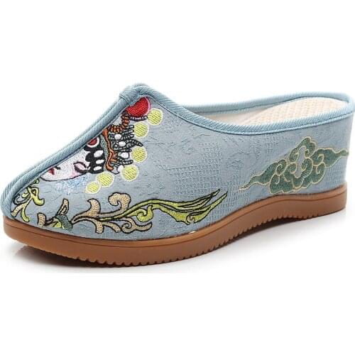 Vintage Daomadan Embroidered Ladies Canvas Wedge Shoes Summer Autumn Women Comfort Slide Platforms Mules Slippers Chinese Style
