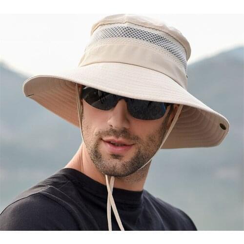 Outdoor Hiking Mens Fishing Hats Summer Sun-proof Anti-UV Breathable Fisherman Sun Hat Adjustable Male Bucket Cap Wide Brim