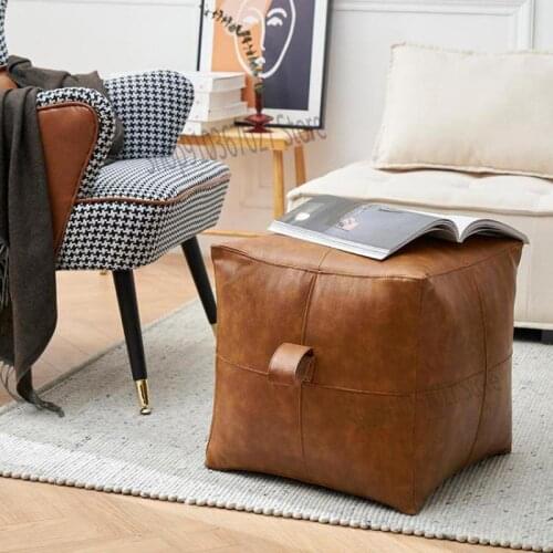 Nordic Fashion Living Room Sofa Stool Footstool Creative Ins Net Red Square Stool Light Luxury Leather Pier Wool Velvet Stool