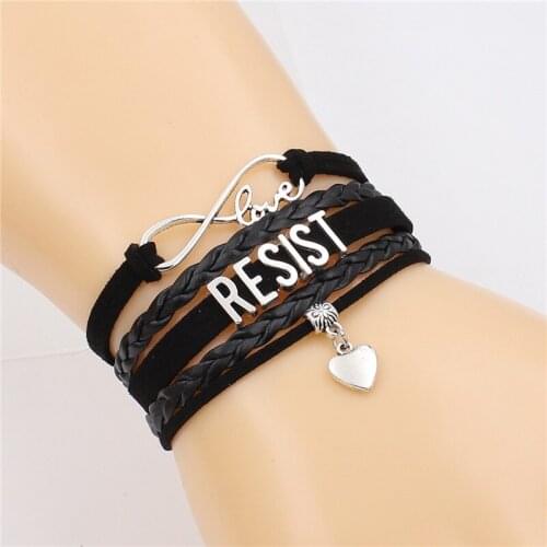 7 Colors New Fashion Antique Silver Color RESIST alphabets Leather Bracelets Heart charm Vintage Jewelry Gift for Women Men