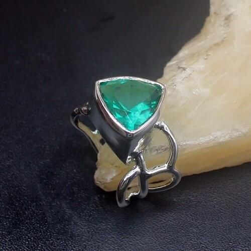 Gemstonefactory Jewelry Big Promotion Single Unique 925 Silver Amazing Green Topaz Women Men Gifts Band Rings 8# 20212654