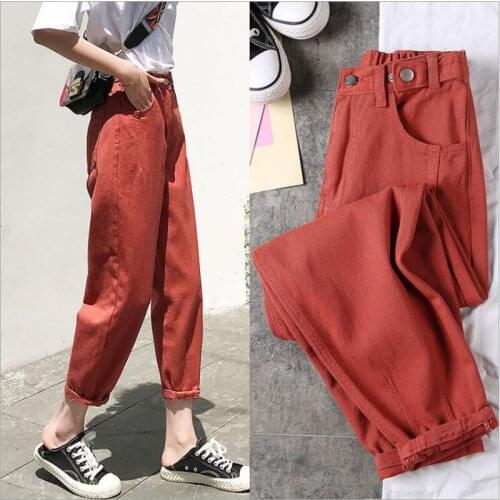 Women Jeans Pants Loose Harem Jeans High Waist Denim Ankle Length Pants Trousers Summer Womens Jeans Candy Color Trousers