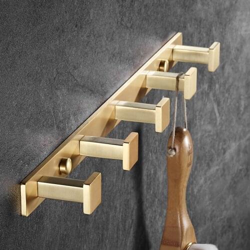 Bathroom Brush Gold Robe Hook Towel HookS Wall Mount Square Towel Robe Coat Hat Door Hanger Solid Brass