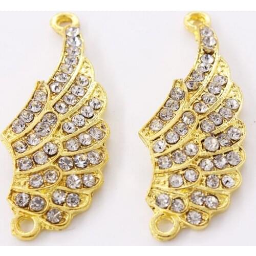 10pcs Charms Wing Shape Beads Pave Rhinestone Rhinestone Connector Spacer for DIY Bracelet Necklace Jewelry Making40mm*16mm