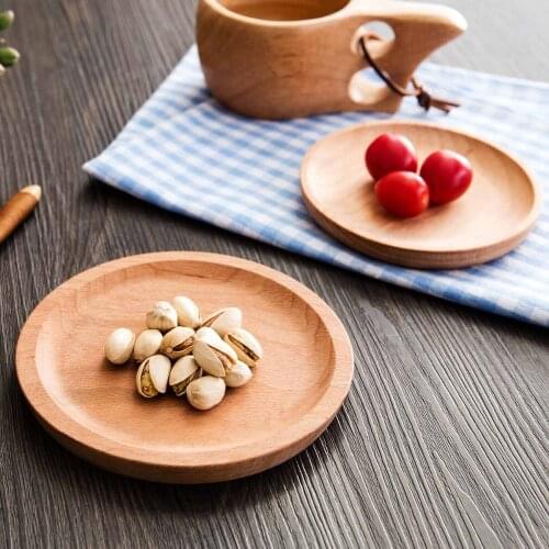 14CM Round Beech Plates Wooden Tableware Beech Wood Plate Handmade Fruit Dessert Dish Nut Daily Uses Party Diy Decor