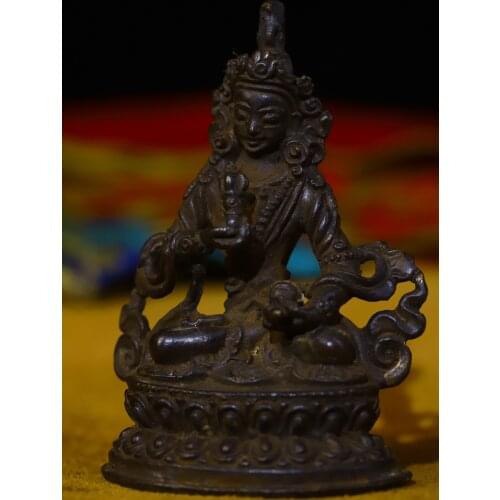 2"Tibet temple Old Bronze Engraved Vajrasattva Sitting Buddha amulet Town House Exorcism Ward off evil spirits
