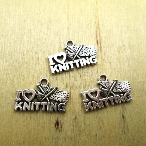25pcs-13x20mm I Love Knitting Charms Knitting Charms Pendantse DIY necklace/ bracelets charms antique silver tone