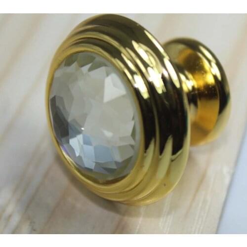 32mm fashion deluxe modern furniture knobs k9 tranparent crystal drawer cabinet knobs gold dresser cupboard door handles pulls