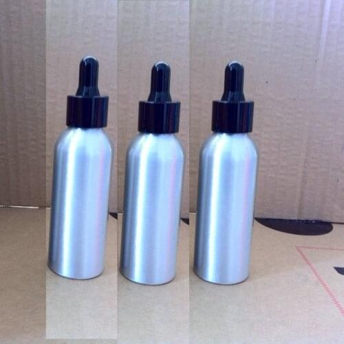 35pcs wholesale 80ml aluminum silver bottle With black ring and black rubber dropper lid, 80ml aluminium essential oil bottle