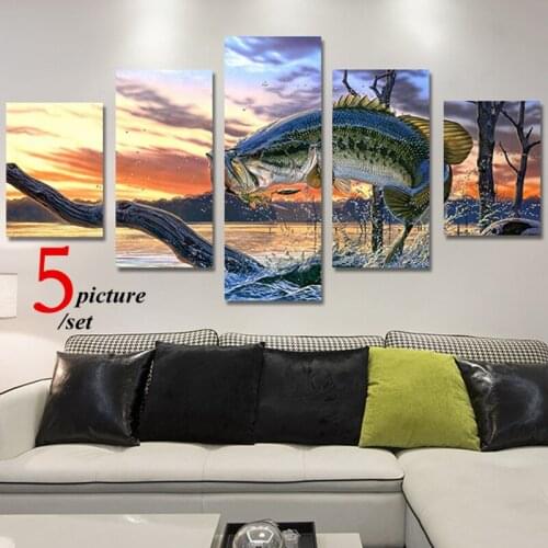 5pc/set Clearly Fly Fish Animal Posters & Prints Wall Art Print Sea Tree Landscape Canvas Painting Decor Picture for Living Room