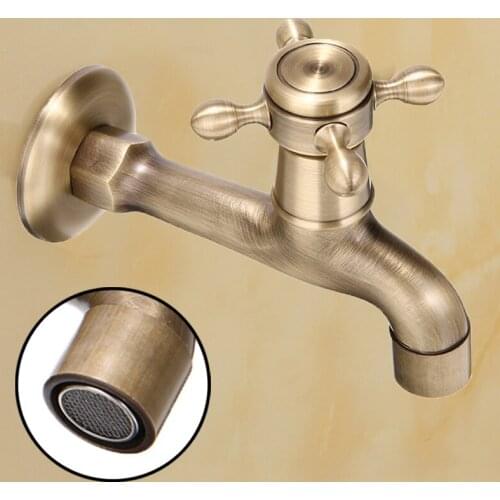 Antique Wall Mounted Brass Tap Kitchen Bathroom Single Faucet Tap Washing Machine Replacement High Quality