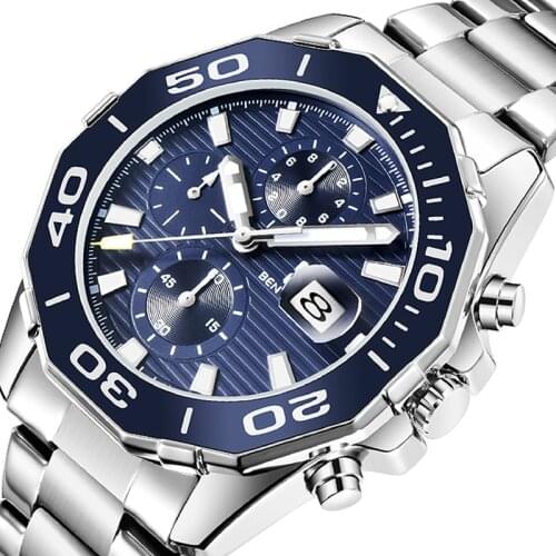 BEN NEVIS Mens Quartz Watch Dark Blue Dial Clock Calendar Display Waterproof Wristwatches Luxury Top Brand Relogio Masculino