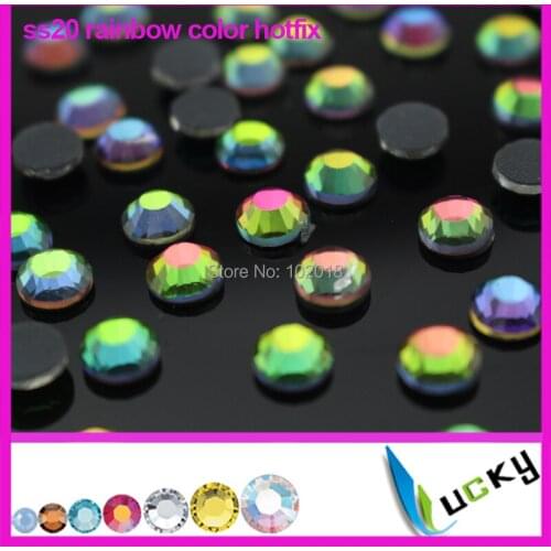 Free shipping 1440pcs 2014 new design 20ss iron on crystals Rainbow color hotfix rhinestones with glue good water and heat test