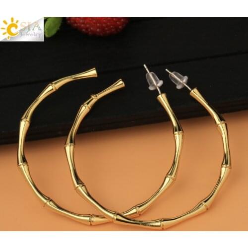 CSJA Big Chunky Bamboo Hoop Earrings 2020 for Girl Gold Color Copper Round Circle Earrings Shiny Ear Jewelry Luxury Punk S716