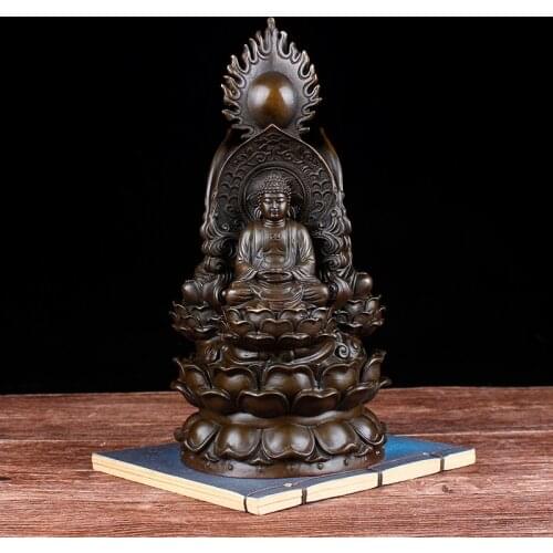 GOOD BUDDHA--HOME bless protect Talisman Buddhism handmade 3 face Buddha Lotus RULAI Guan yin Ksitigarbha bronze statue
