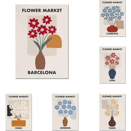 Flower market 6-piece set of prints, flower print posters, plant prints, flower wall art, illustrated modern posters