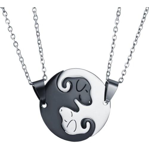 Double Dog Pendant Necklaces Round Stitching Necklace Friendship BFF Lovers Couple Birthday Gift Friend Jewelry