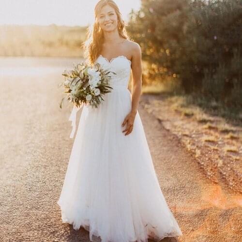 Eightale A-Line Ivory Wedding Dresses Sweetheart Lace Wedding Gown Tulle Beach Bridal Dress suknia ślubna 2021