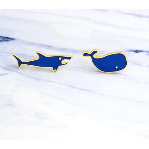 Blue Shark and Whale Ocean Animal Enamel Pins Mini Badge Denim Jeans lapel pins Cartoon Jewelry Gifts Brooches for Kids