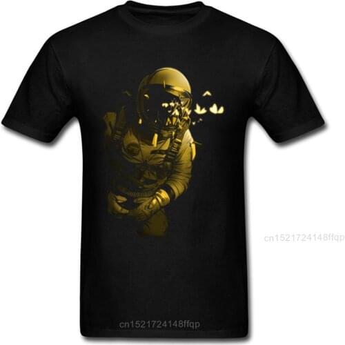 Heavy Metal Men Black T Shirt Astronaut VS Butterflies Tee Cartoon T-Shirt High Quality Cotton Summer Tops Retro